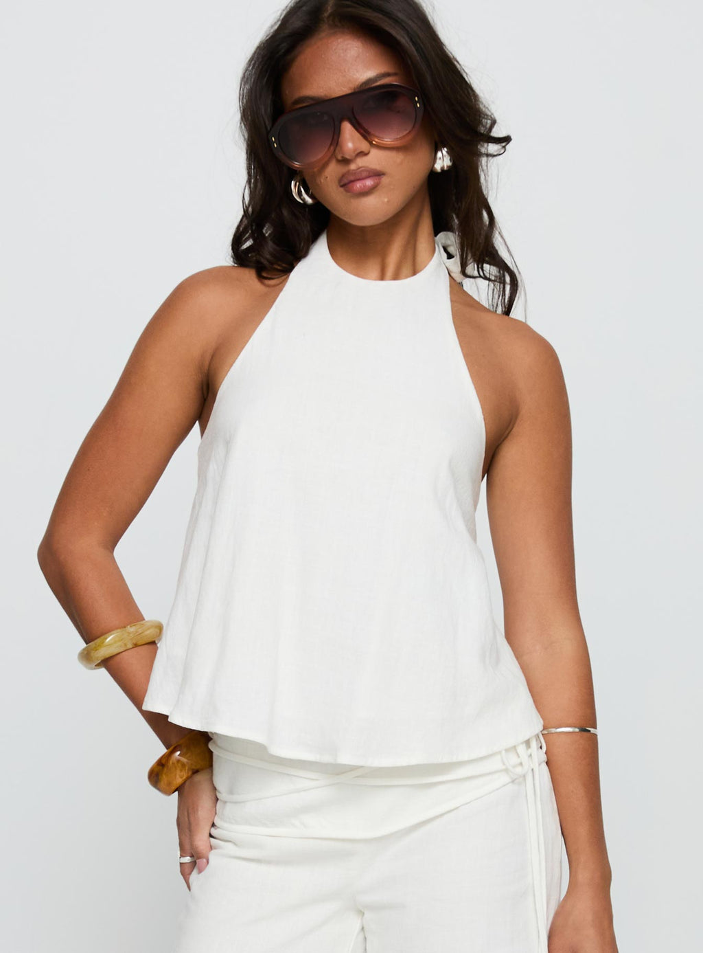 Aquaria Collection | Halter Linen Blend Top with Adjustable Straps | Stylish Summer Top for Comfort