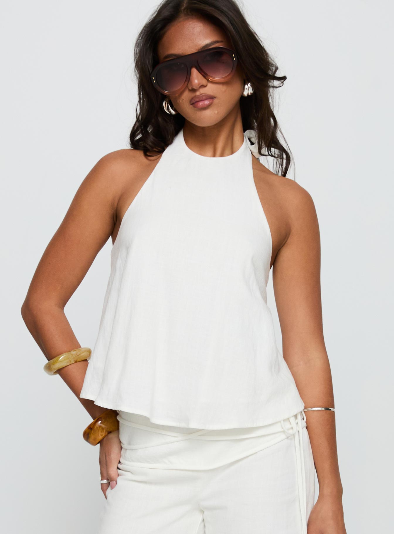 Aquaria Collection | Halter Linen Blend Top with Adjustable Straps | Stylish Summer Top for Comfort