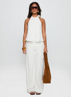 Aquaria Collection | Halter Linen Blend Top with Adjustable Straps | Stylish Summer Top for Comfort