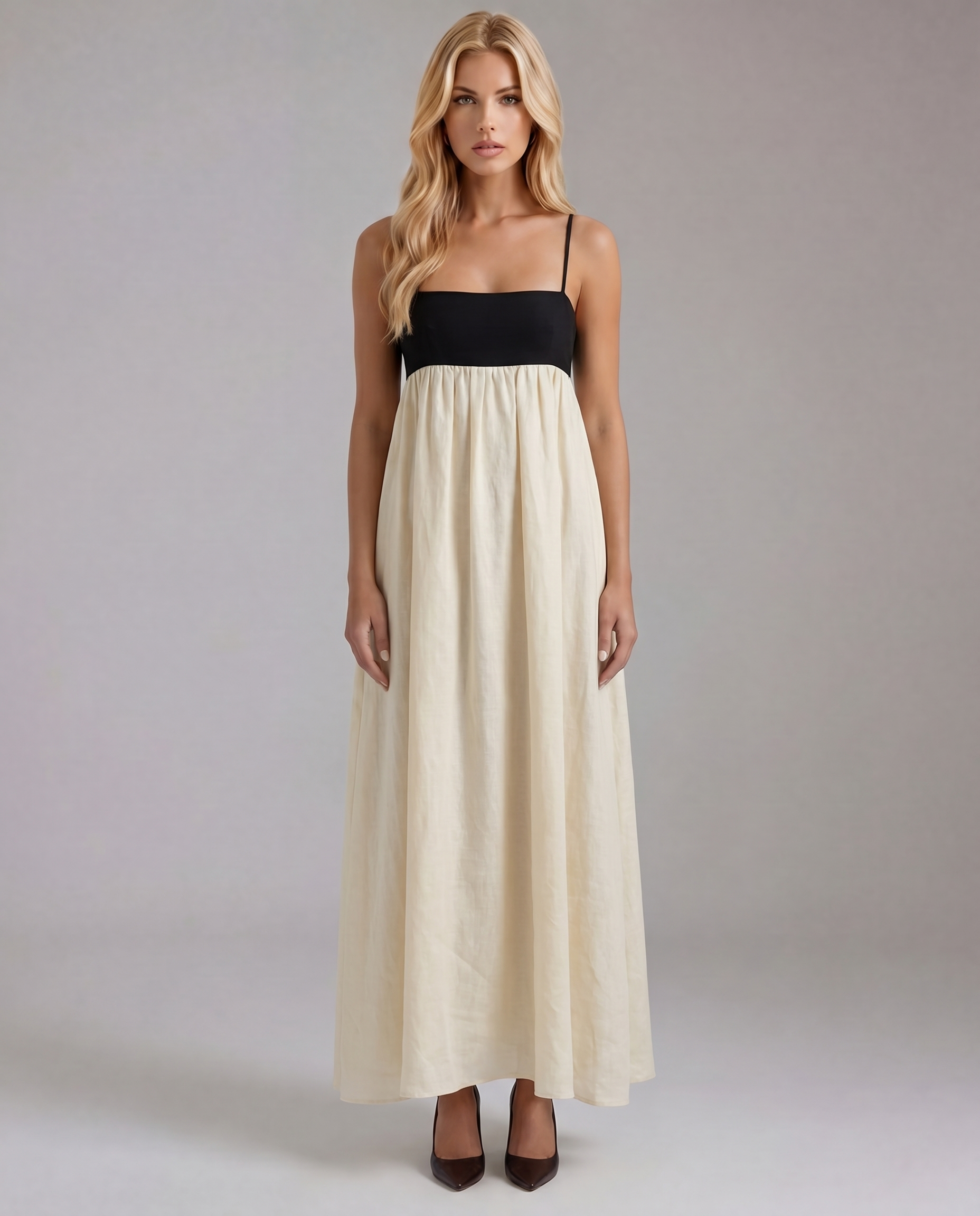 Aria Collection | Maxi Slip Dress with Contrast Bodice Panel | Elegant Ankle-Length Design for Effortless Style
