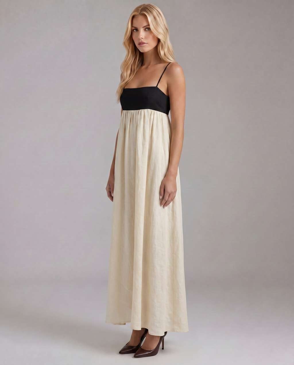 Aria Collection | Maxi Slip Dress with Contrast Bodice Panel | Elegant Ankle-Length Design for Effortless Style