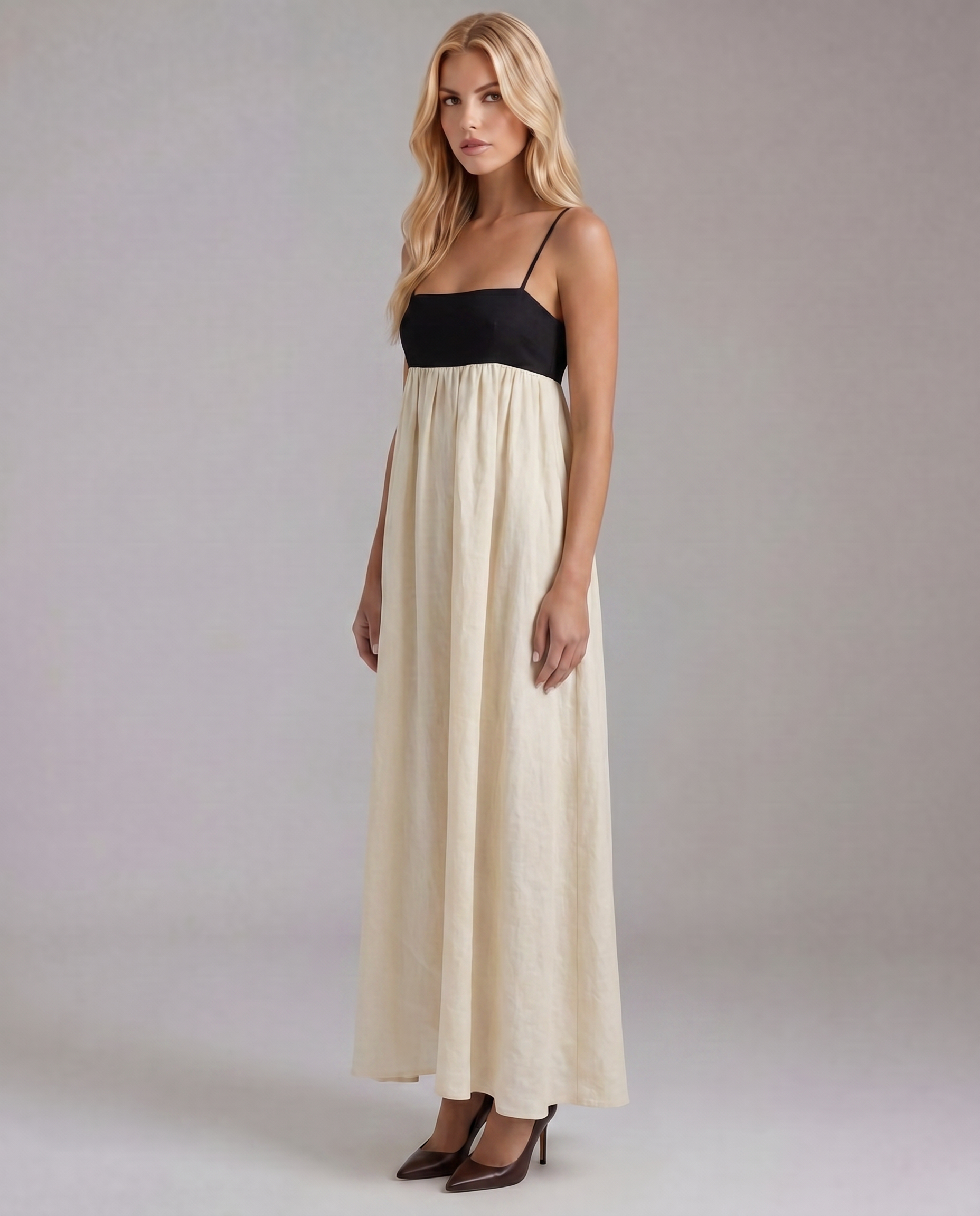 Aria Collection | Maxi Slip Dress with Contrast Bodice Panel | Elegant Ankle-Length Design for Effortless Style