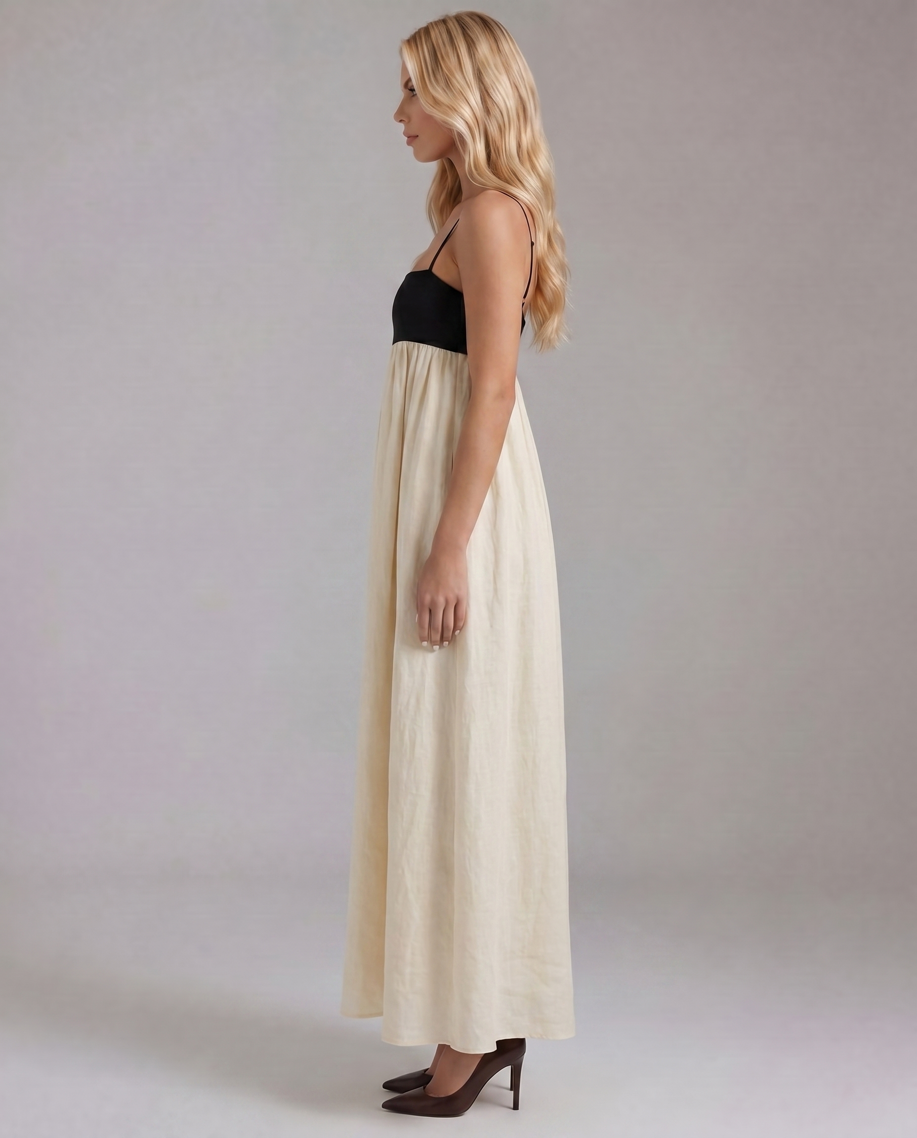 Aria Collection | Maxi Slip Dress with Contrast Bodice Panel | Elegant Ankle-Length Design for Effortless Style