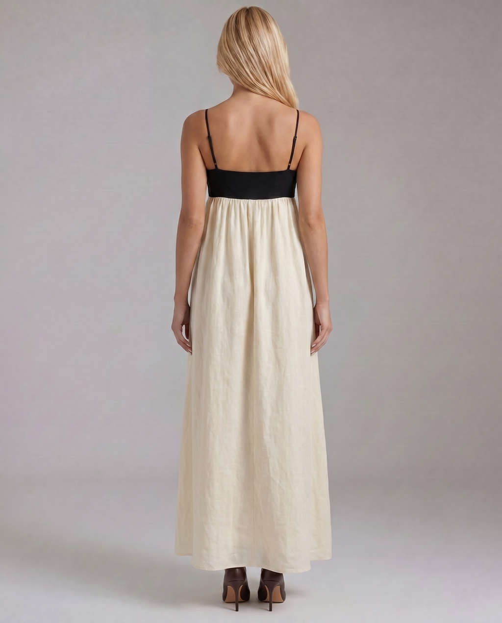 Aria Collection | Maxi Slip Dress with Contrast Bodice Panel | Elegant Ankle-Length Design for Effortless Style