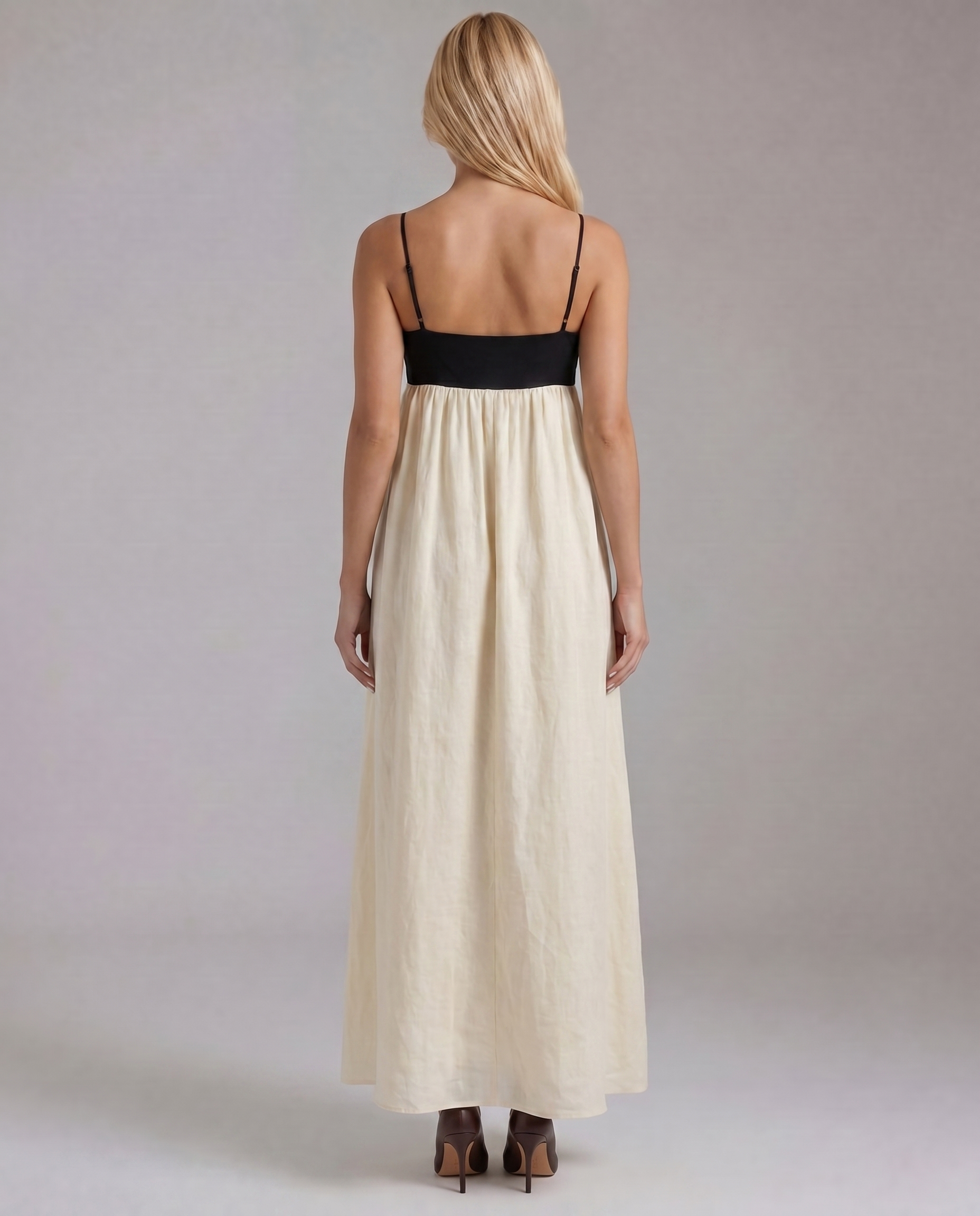 Aria Collection | Maxi Slip Dress with Contrast Bodice Panel | Elegant Ankle-Length Design for Effortless Style