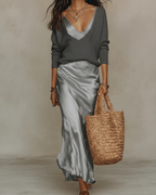 Satin Midi Dress & Coordinating Sweater Set