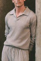 Arty Long Sleeve Open Collar Polo - Mushroom