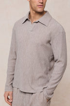 Arty Long Sleeve Open Collar Polo - Mushroom
