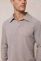 Arty Long Sleeve Open Collar Polo - Mushroom