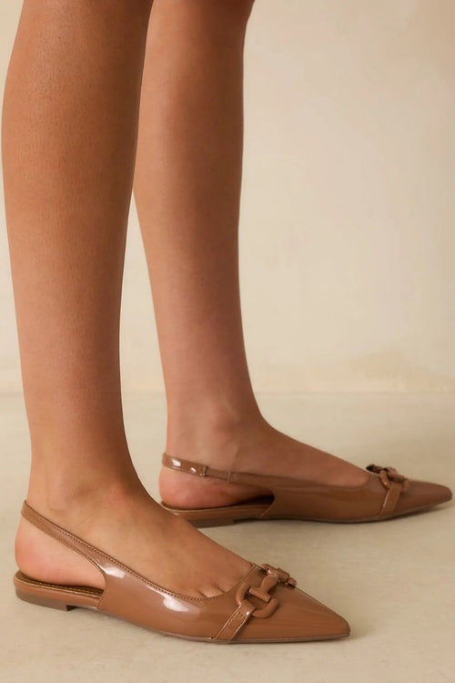 Women's As It Stands Mocha Brown Patent Pointed Toe Slingback Flats | All Man Made Materials 0