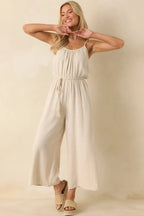 Women's As Simple As That Natural Linen Blend Sleeveless Jumpsuit | 80% Rayon & 20% Linen 0