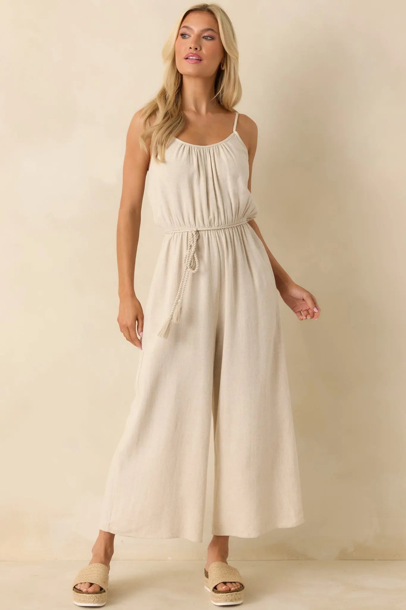 Women's As Simple As That Natural Linen Blend Sleeveless Jumpsuit | 80% Rayon & 20% Linen 2