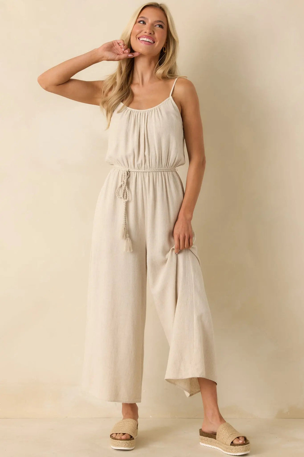 Women's As Simple As That Natural Linen Blend Sleeveless Jumpsuit | 80% Rayon & 20% Linen 5