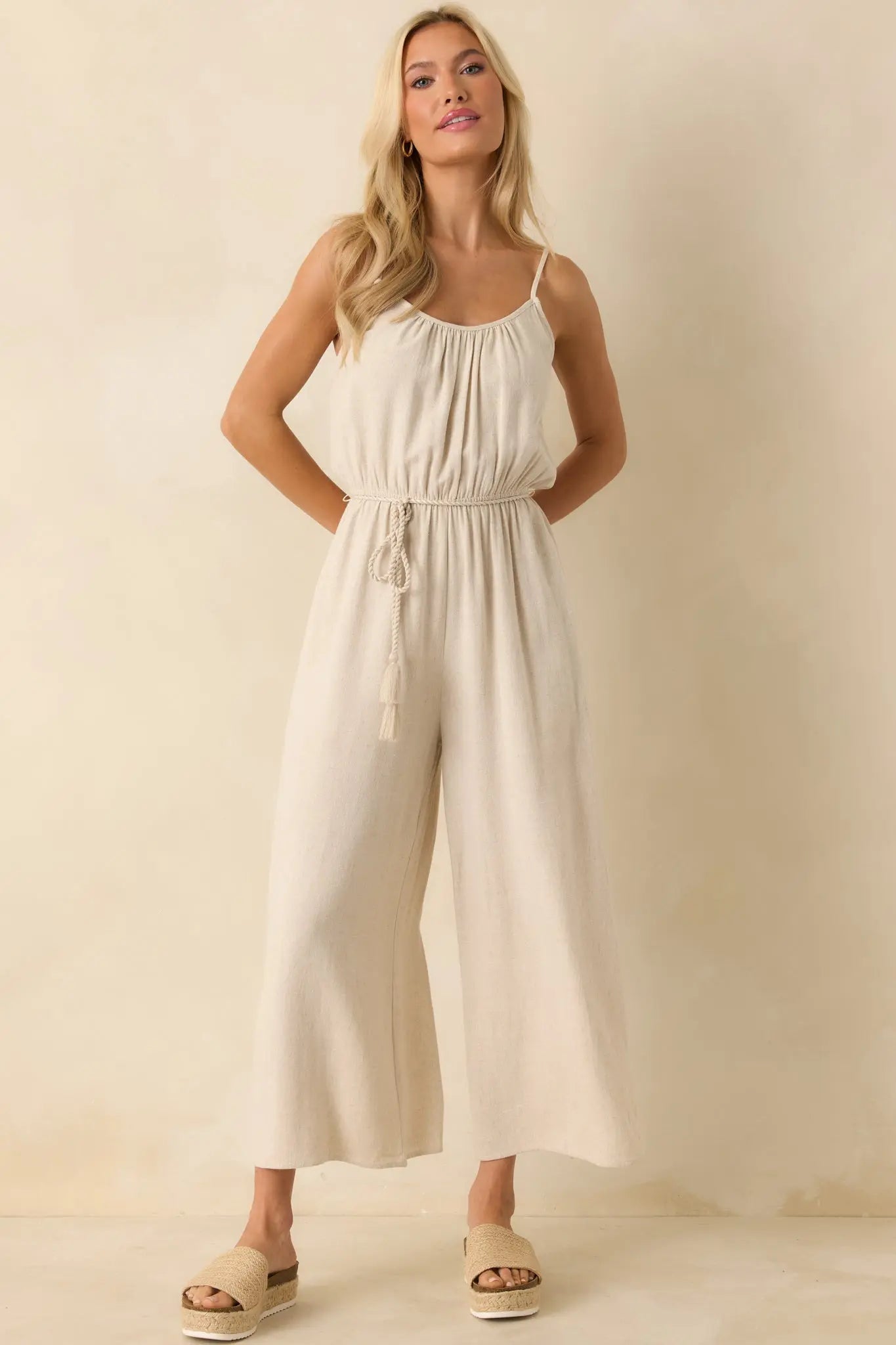 Women's As Simple As That Natural Linen Blend Sleeveless Jumpsuit | 80% Rayon & 20% Linen 6