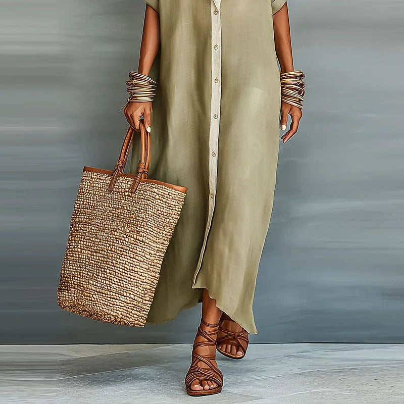 Women's Maxi Dress with Button Front & Flowy Silhouette for Summer...