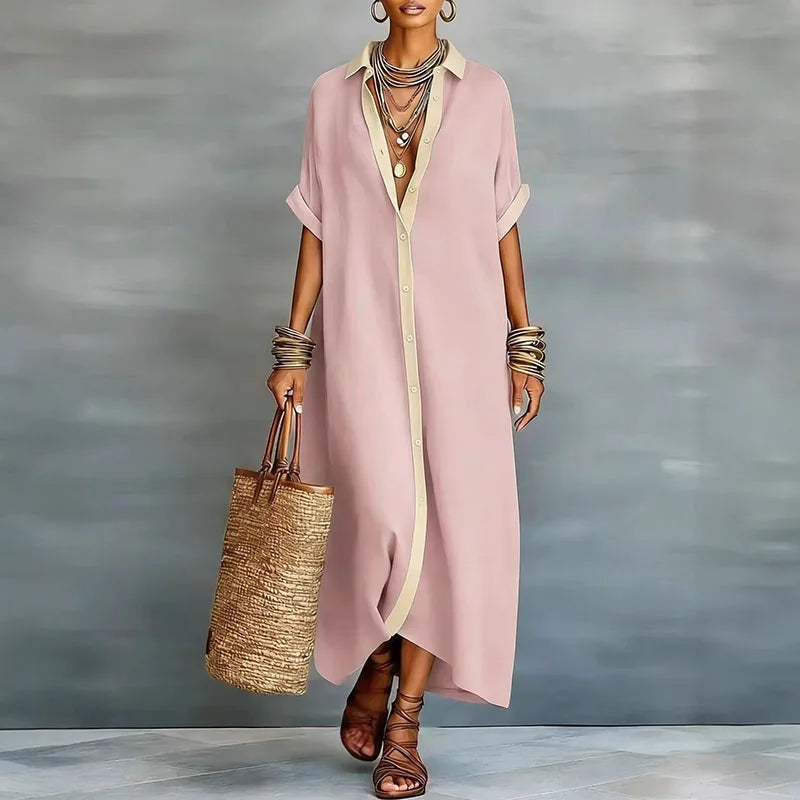 Women's Maxi Dress with Button Front & Flowy Silhouette for Summer...