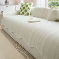 Cream Wave herringbone scallop-edge sofa cover