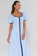 Avara x Natasha | Blue Striped Maxi Dress with Square Neckline | Elegant A-Line Silhouette for Effortless Styling