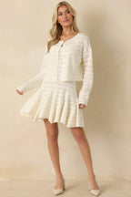Women's Away We Go Ivory Textured Knit Button Front Cardigan | 75% Viscose & 25% Polyester 0
