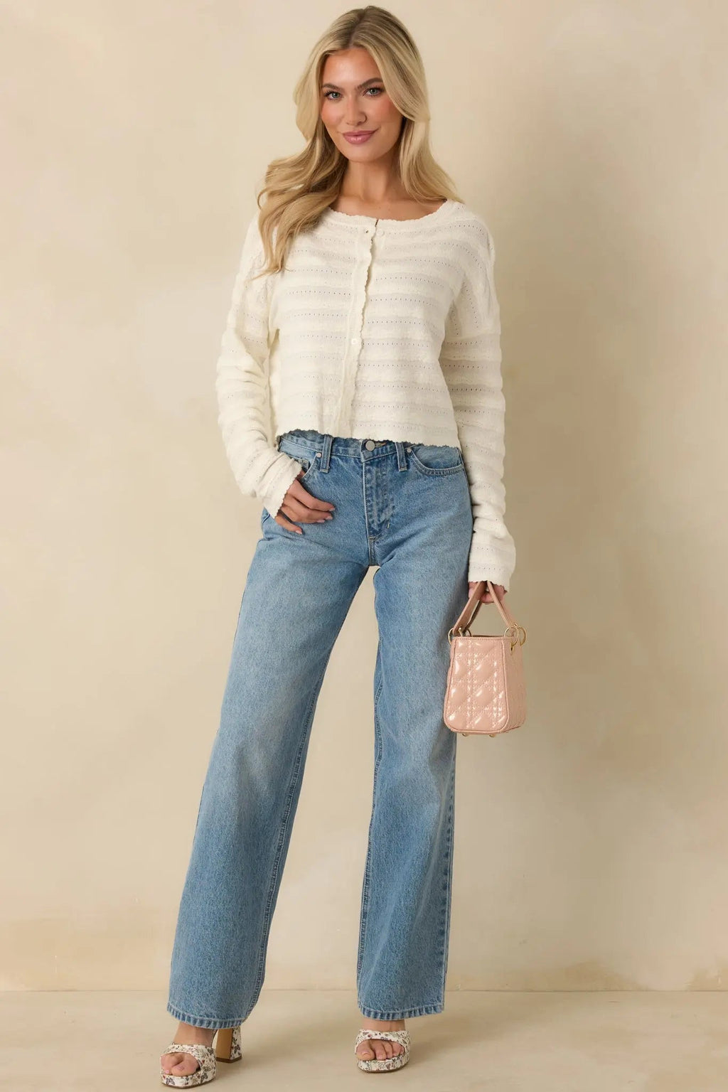 Women's Away We Go Ivory Textured Knit Button Front Cardigan | 75% Viscose & 25% Polyester 6
