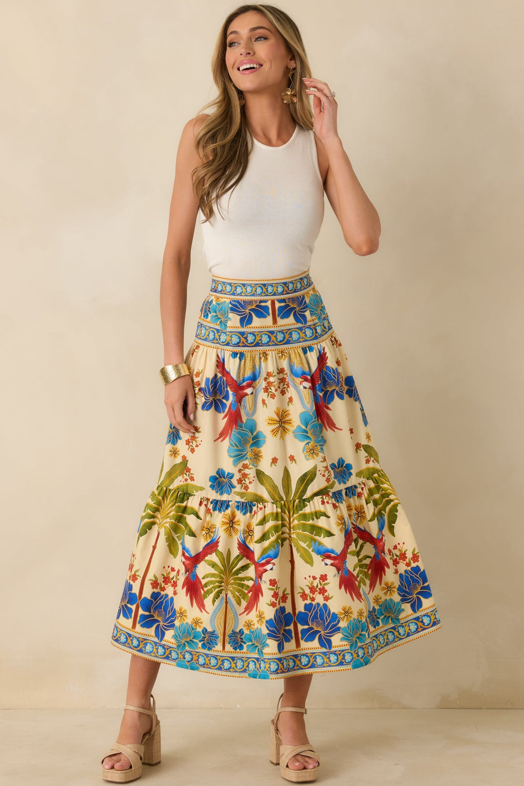Women's Aylaya Geneva Multi Cotton Tiered Maxi Skirt | 100% Cotton 4