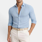 Men's Dress Shirt with Breathable Linen-Cotton Blend | Slim Tailored Fit for Elegant Summer Comfort