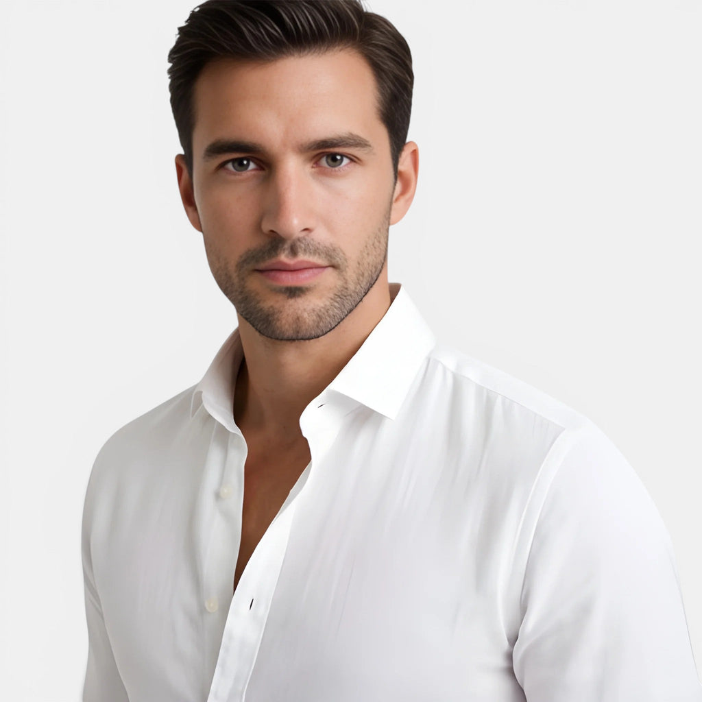 Men's Dress Shirt with Breathable Linen-Cotton Blend | Slim Tailored Fit for Elegant Summer Comfort