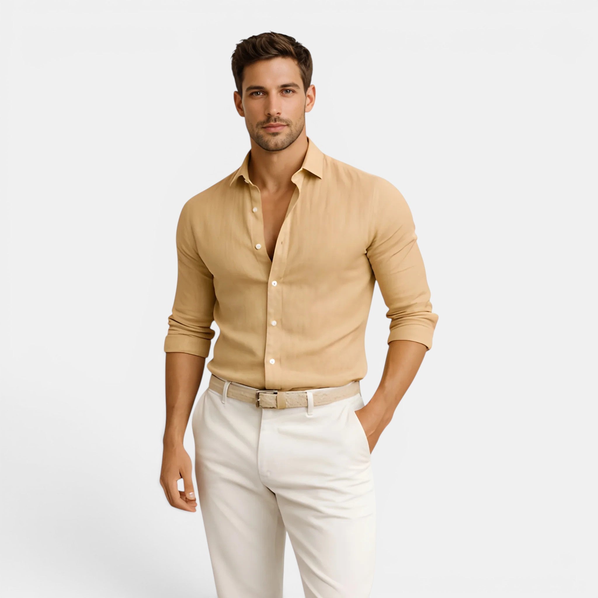 Men's Shirt with Breathable Linen-Cotton Blend | Slim Tailored Fit for Elegant Summer Comfort