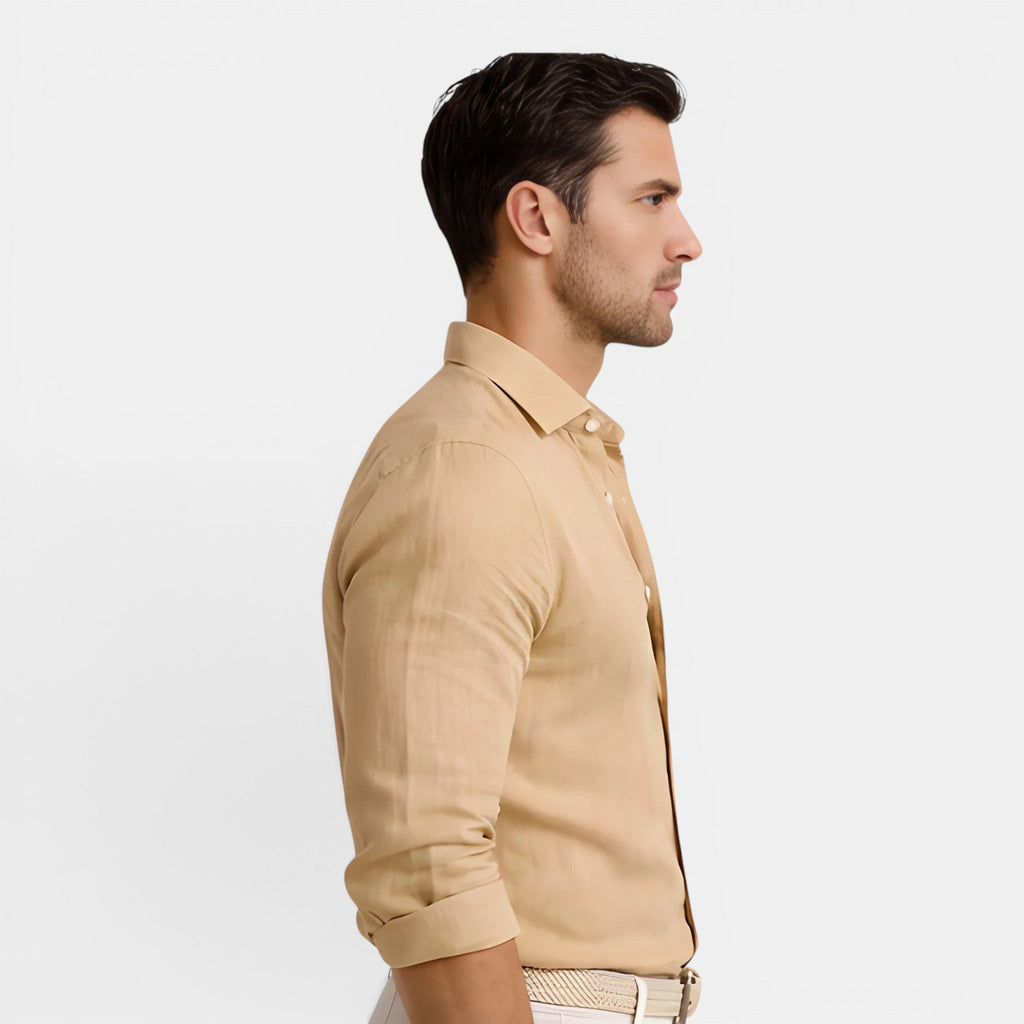 Men's Dress Shirt with Breathable Linen-Cotton Blend | Slim Tailored Fit for Elegant Summer Comfort