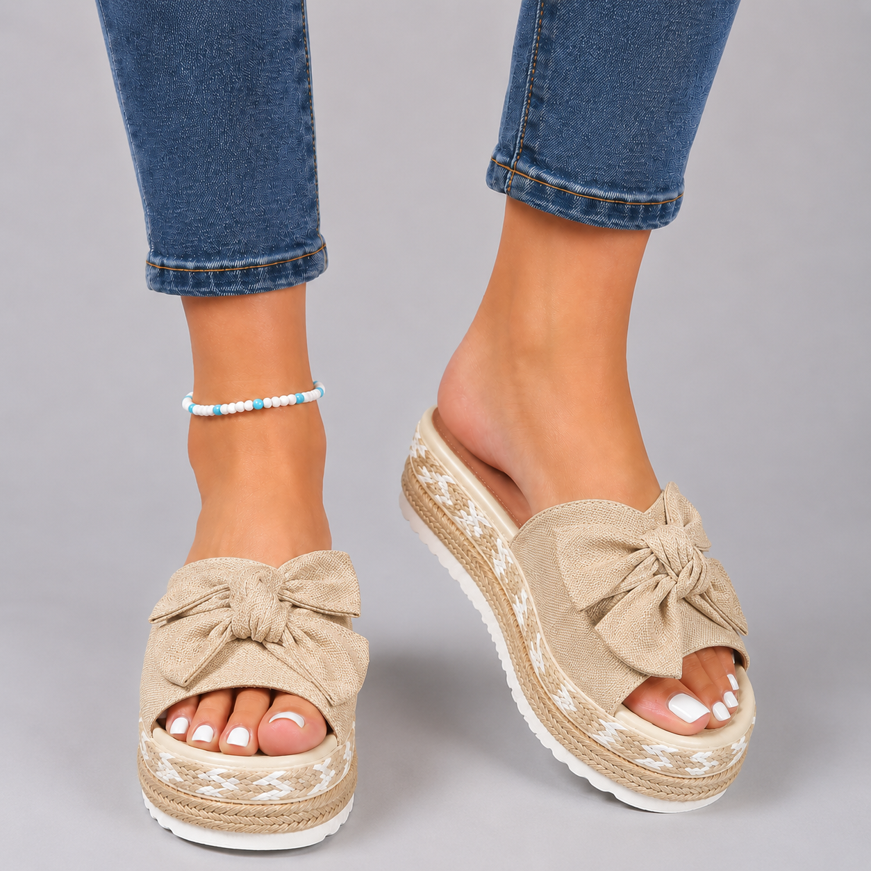 Bella Collection | Women's Platform Sandals with Bow Detail | Chic Espadrille Slide for Effortless Summer Style