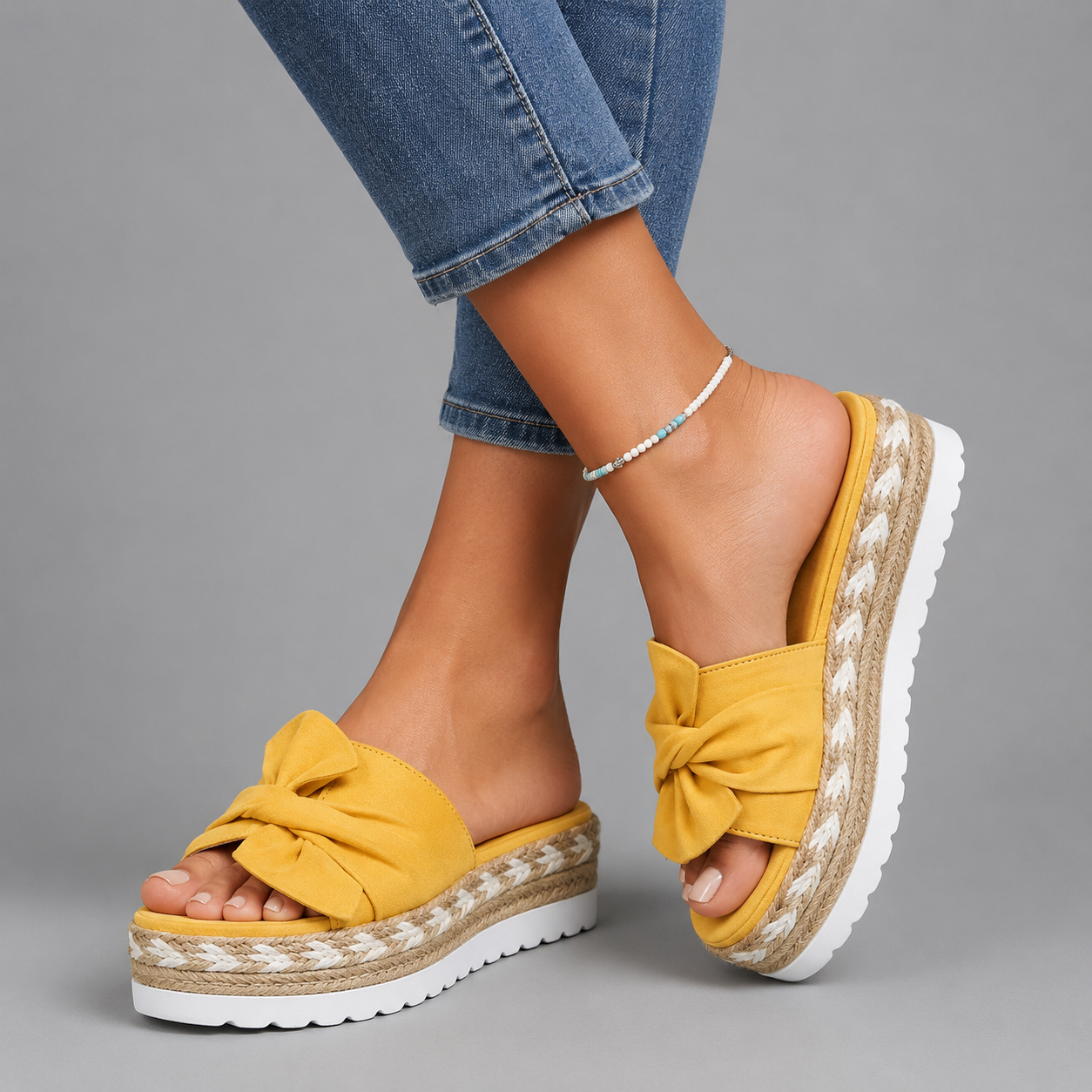 Bella Collection | Women's Platform Sandals with Bow Detail | Chic Espadrille Slide for Effortless Summer Style
