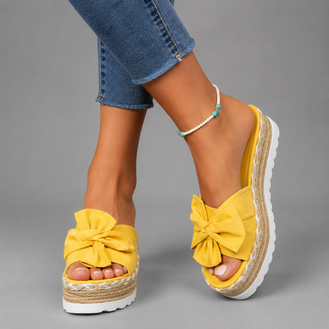 Bella Collection | Women's Platform Sandals with Bow Detail | Chic Espadrille Slide for Effortless Summer Style