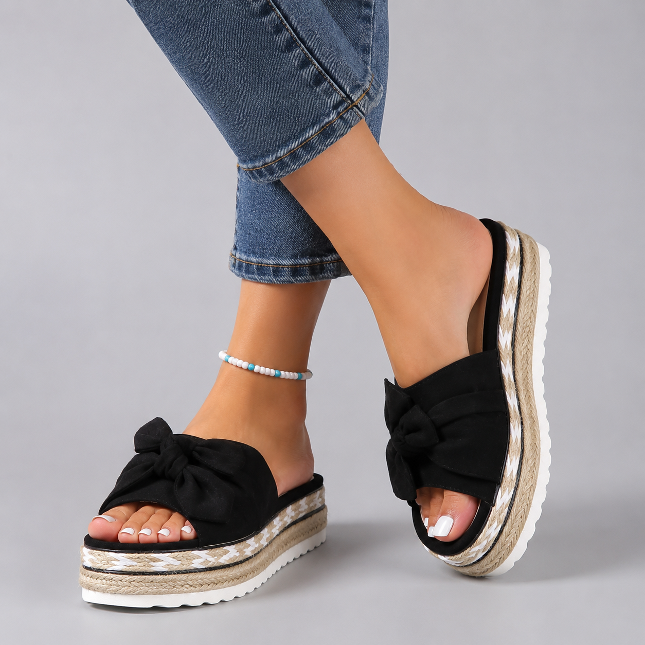 Bella Collection | Women's Platform Sandals with Bow Detail | Chic Espadrille Slide for Effortless Summer Style