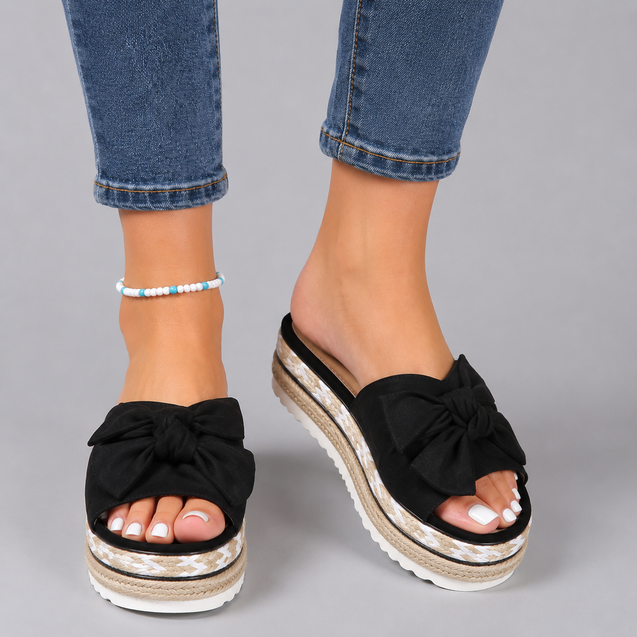 Bella Collection | Women's Platform Sandals with Bow Detail | Chic Espadrille Slide for Effortless Summer Style