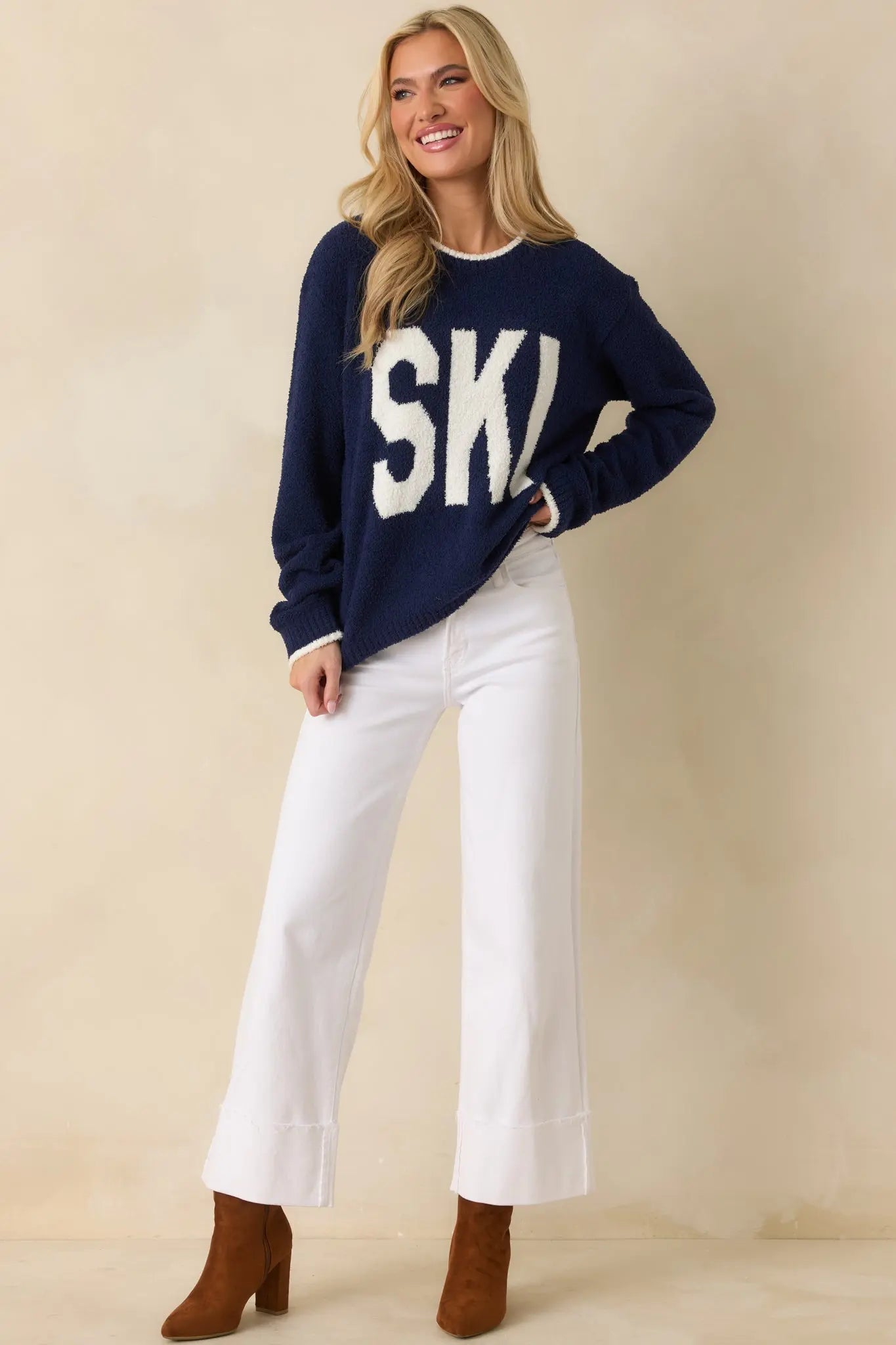Women's Best I've Seen White Stretch Wide Leg Cuffed Jeans | 81% Cotton 2