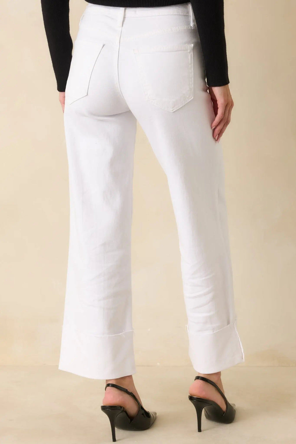 Women's Best I've Seen White Stretch Wide Leg Cuffed Jeans | 81% Cotton 5