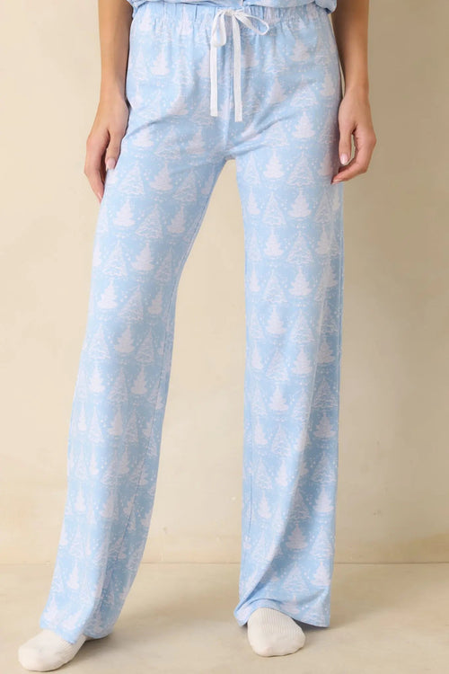 Women's Blue Christmas Ice Blue Christmas Tree Pajama Pants | 95% Polyester & 5% Spandex 0