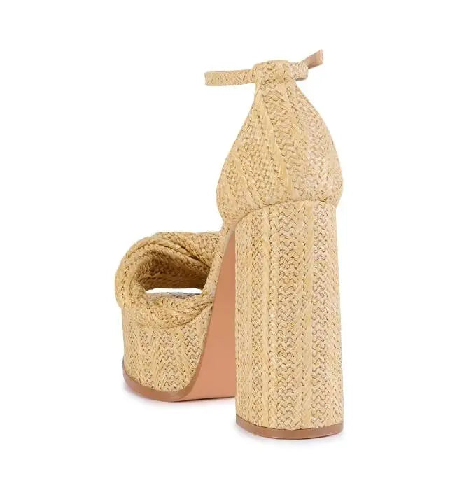 Bohemia Twist Cane Strap Woven Platform Sandals High Heel Women Summer