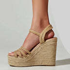 Bohemian Chic | Platform Sandals with High Wedge Heel & Adjustable Ankle Strap | Stylish Footwear for Summer Elegance