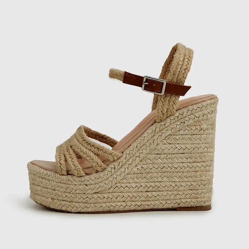 Bohemian Chic | Platform Sandals with High Wedge Heel & Adjustable Ankle Strap | Stylish Footwear for Summer Elegance