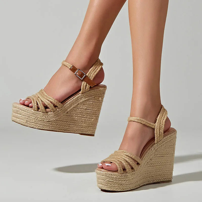Bohemian Chic | Platform Sandals with High Wedge Heel & Adjustable Ankle Strap | Stylish Footwear for Summer Elegance