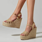 Bohemian Chic | Platform Sandals with High Wedge Heel & Adjustable Ankle Strap | Stylish Footwear for Summer Elegance