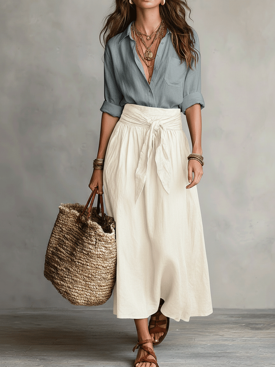Bohemian Chic | Women's Black & Olive Satin Midi Matching Set | Effortless Style
