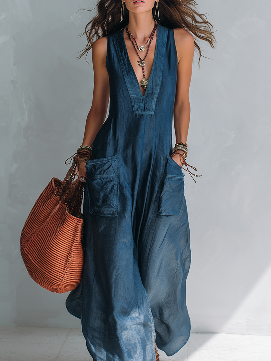 Bohemian Chic | Women's Wide Leg Jumpsuit with Functional Pockets | Effortless Style for All Occasions