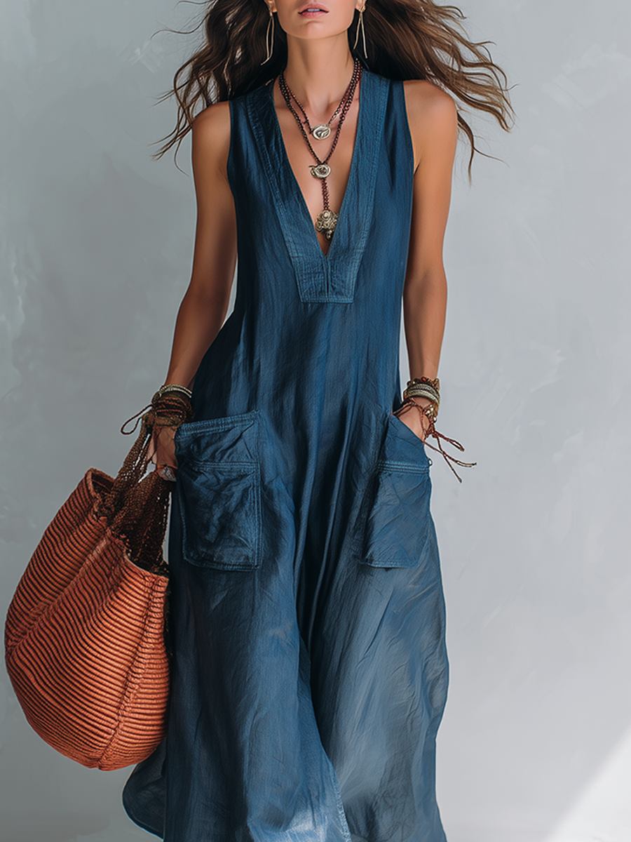 Bohemian Chic | Women's Wide Leg Jumpsuit with Functional Pockets | Effortless Style for All Occasions