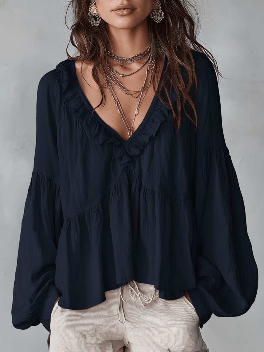 Bohemian Collection | White Blouse for Women with Vintage Ruffle Design | Elegant Summer Top for Timeless Style
