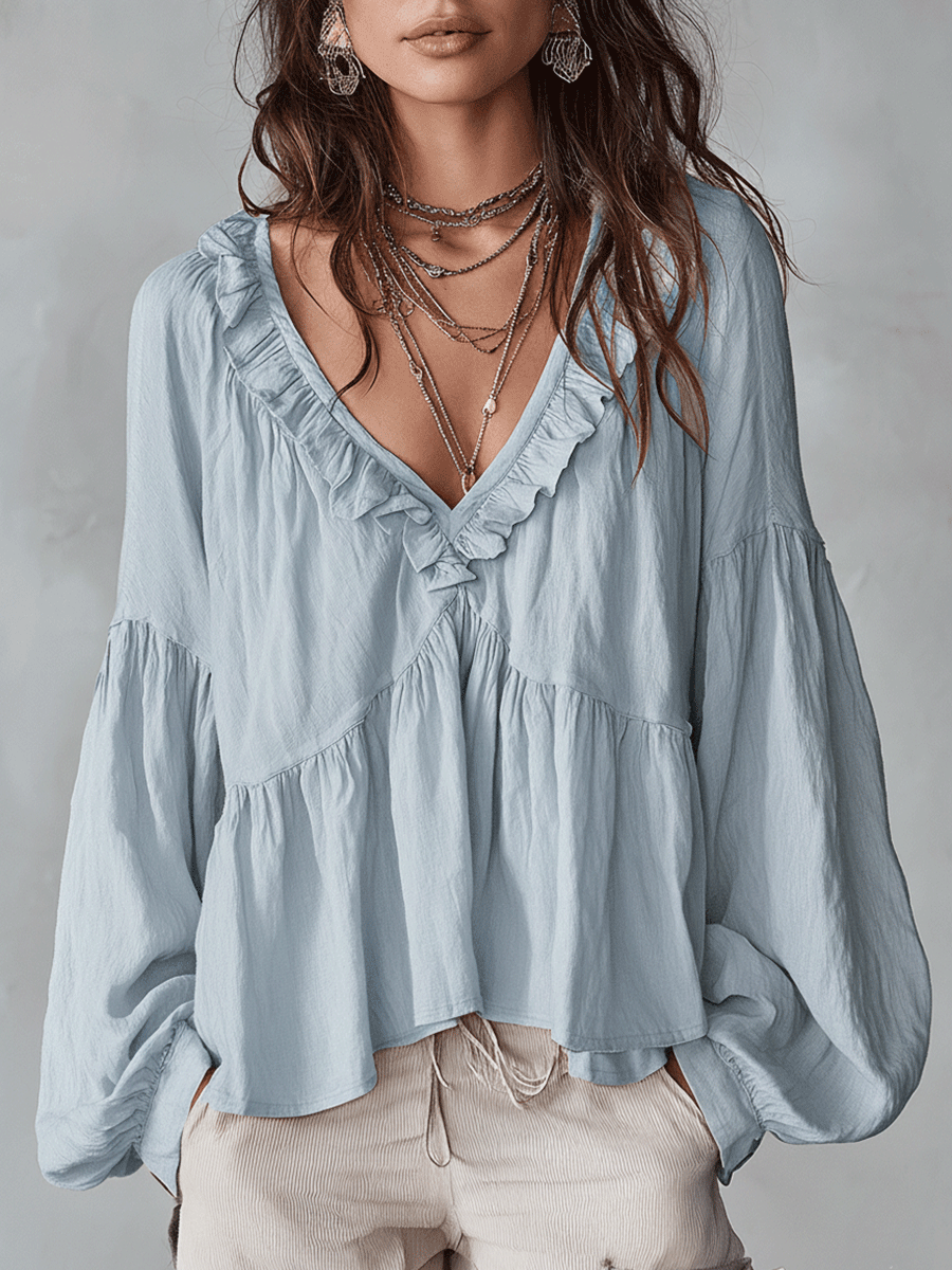 Bohemian Collection | White Blouse for Women with Vintage Ruffle Design | Elegant Summer Top for Timeless Style