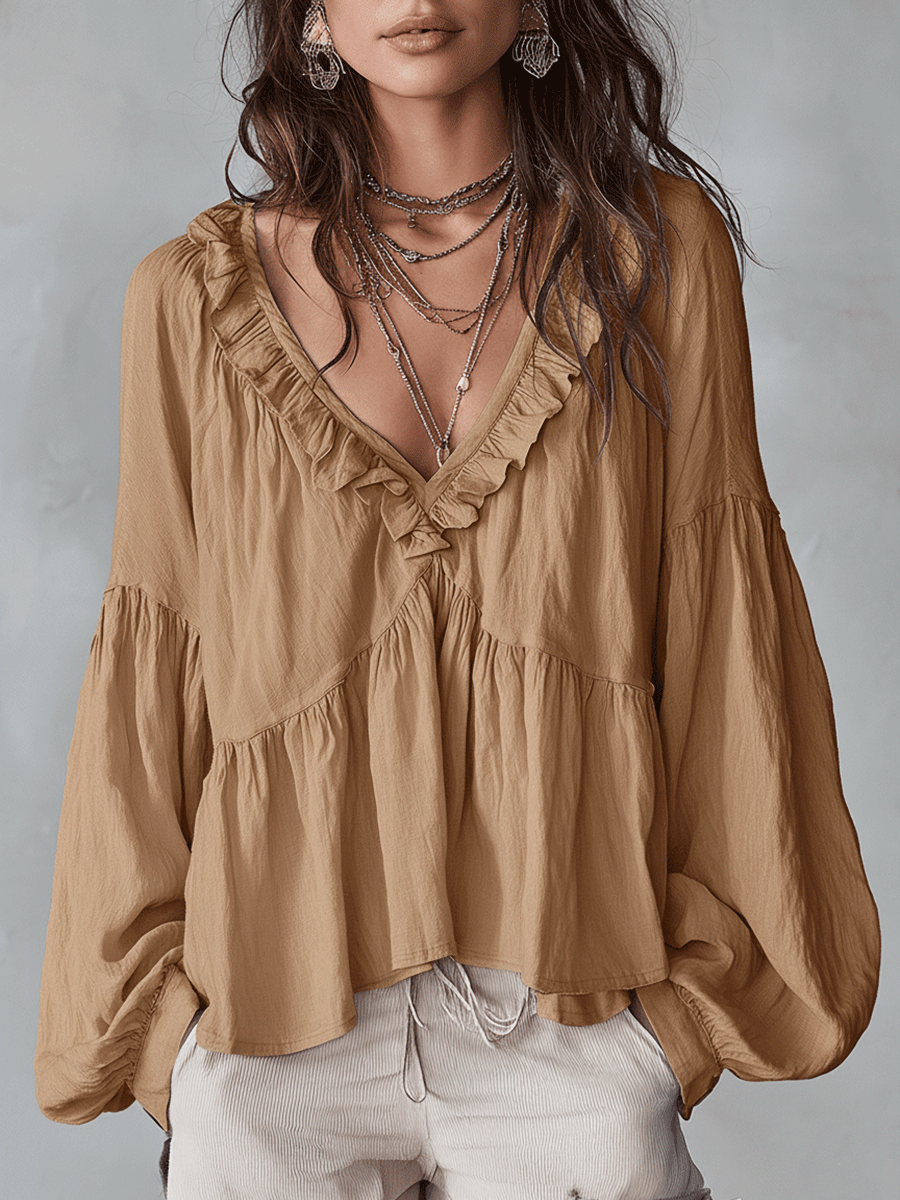 Bohemian Collection | White Blouse for Women with Vintage Ruffle Design | Elegant Summer Top for Timeless Style