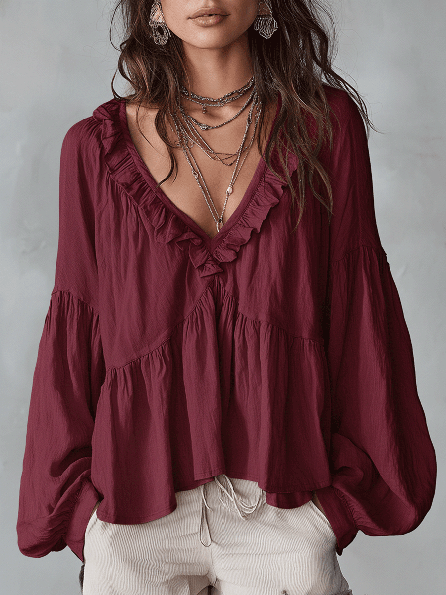 Bohemian Collection | White Blouse for Women with Vintage Ruffle Design | Elegant Summer Top for Timeless Style