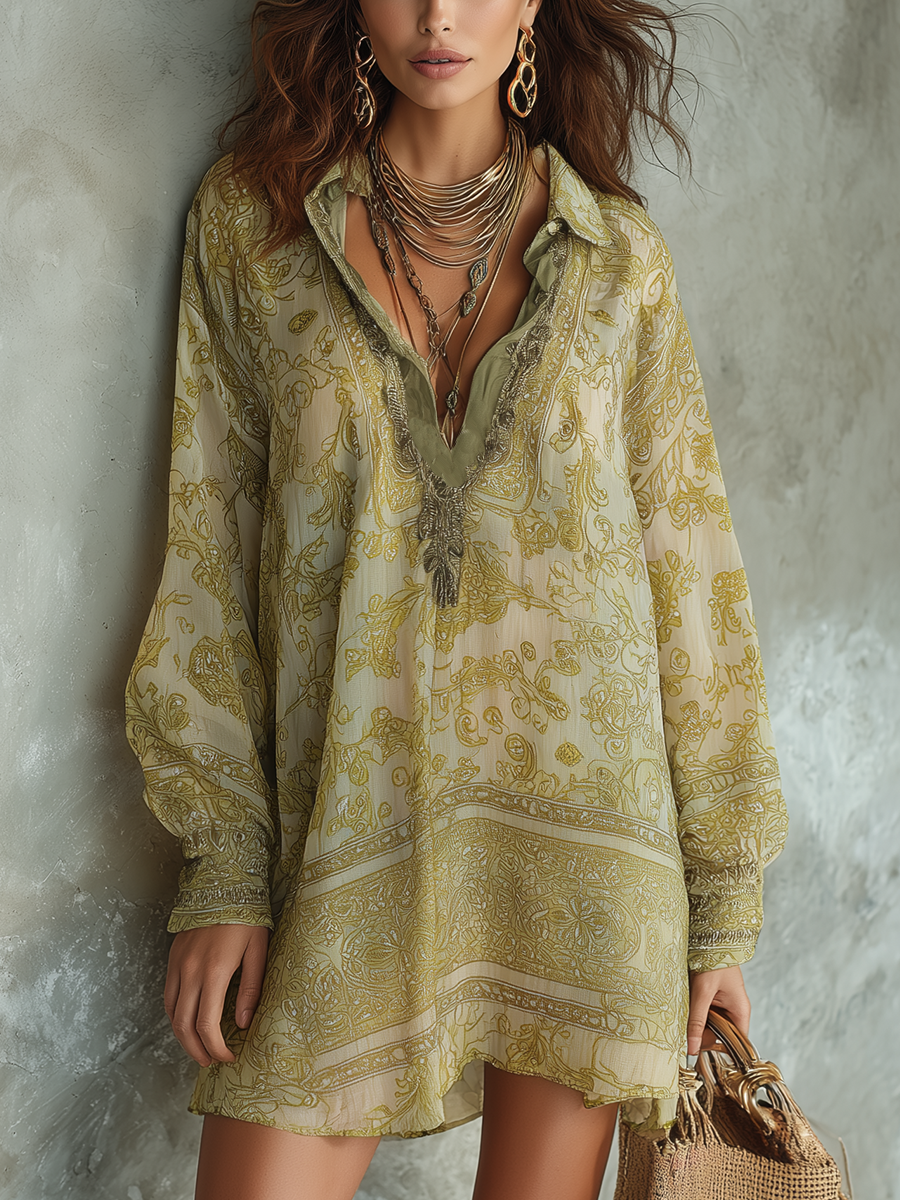 Bohemian Collection | Women's Flowy Mini Dress with Lightweight Chiffon | Vintage Style for Effortless Comfort